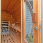 Und zur Abrundung, die Fasssauna im Garten