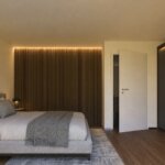 Elternbereich – Neubau Doppelhaushälfte Hamburg Wohldorf-Ohlstedt Visualisierung eines großzügigen Elternschlafzimmers der Doppelhaushälfte in Hamburg-Wohldorf-Ohlstedt