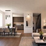 Offener Wohn- und Essbereich – Neubau Hamburg Wohldorf-Ohlstedt Visualisierung eines offenen Wohn- und Essbereichs der Doppelhaushälfte in Hamburg-Wohldorf-Ohlstedt